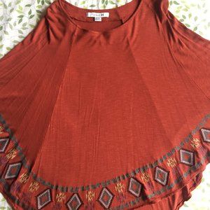 Forever 21 Tribal Embroidered Red Poncho